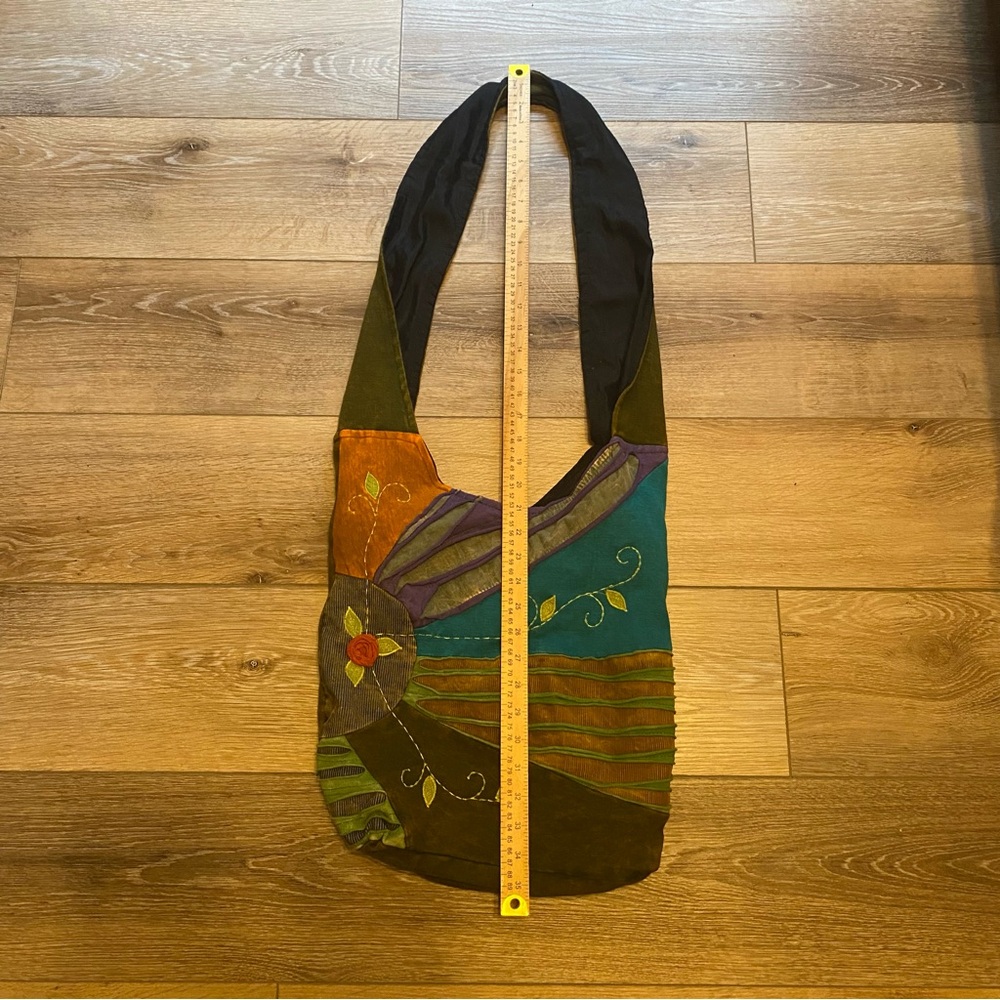 Boho Hippie Sling Crossbody Bag Patchwork Razor Cut Hobo Purse Embroidered - Picture 7 of 7